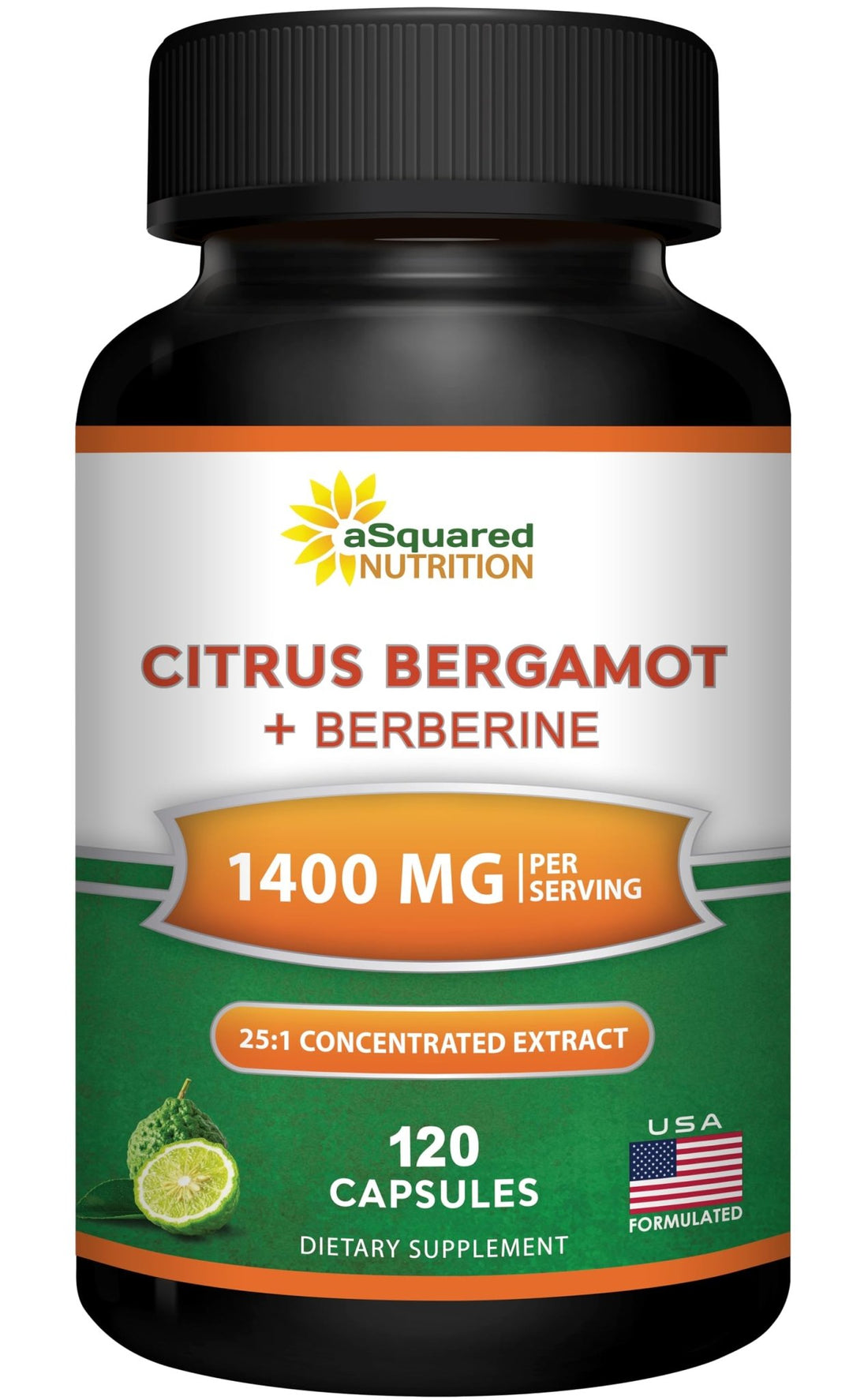 aSquared Nutrition Citrus Bergamot with Berberine Supplement - 1400mg Per Serving Max Strength Complex - 120 Capsules - Supports Cardiovascular Health - OzHealthStandard