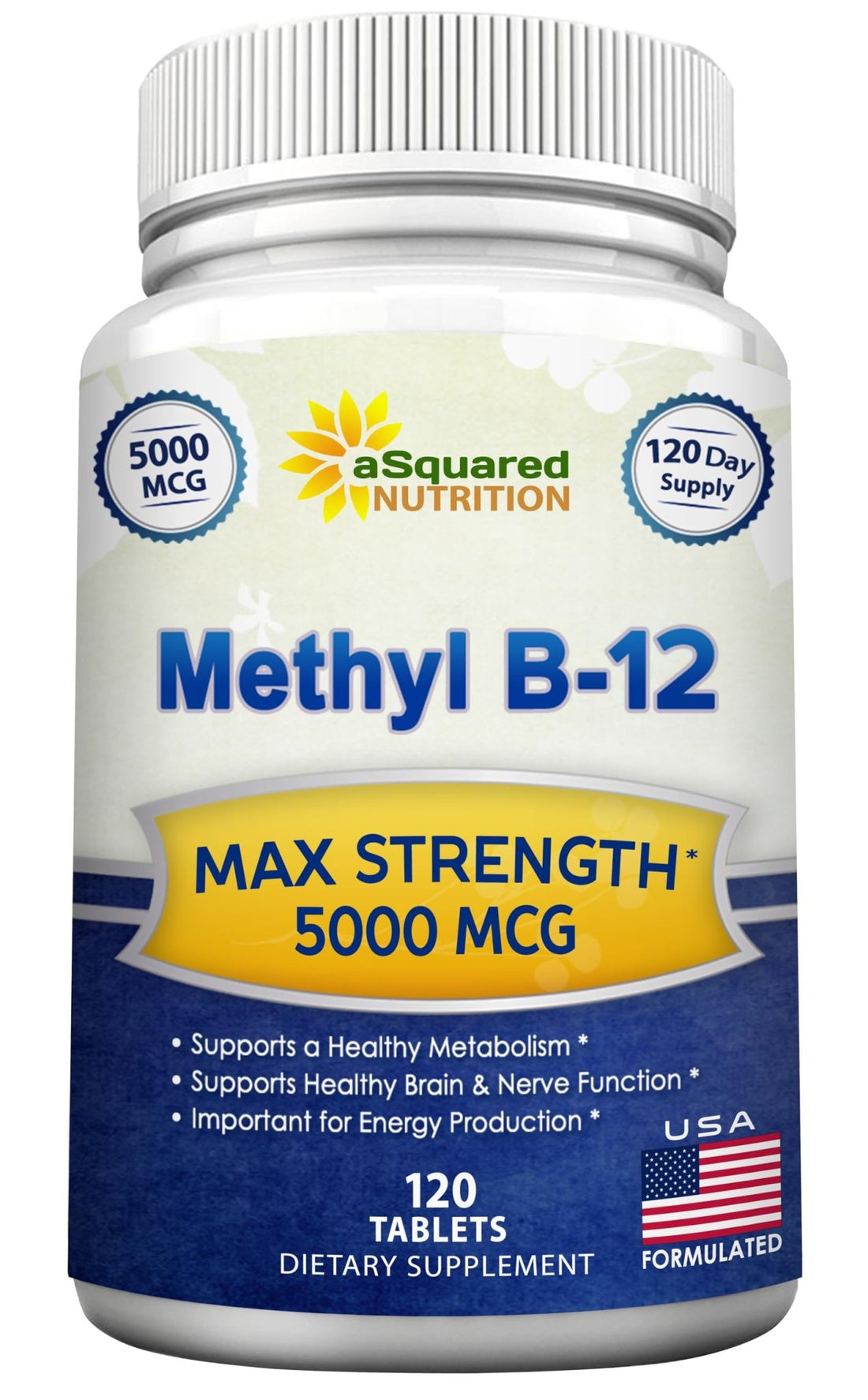 aSquared Nutrition Vitamin B12-5000 MCG Supplement with Methylcobalamin (Methyl B-12) - Max Strength Vitamin B 12 Support to Help Boost Natural Energy, - OzHealthStandard