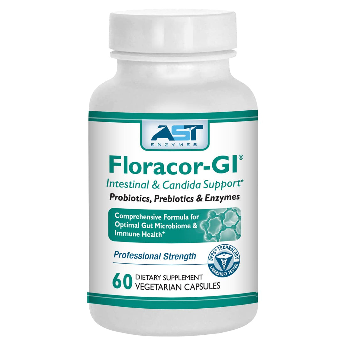 AST Enzymes Floracor - Supports Gut & Intestinal Health - Premium Probiotic, Prebiotic and Enzyme Formula - 60 Vegetarian Capsules - OzHealthStandard