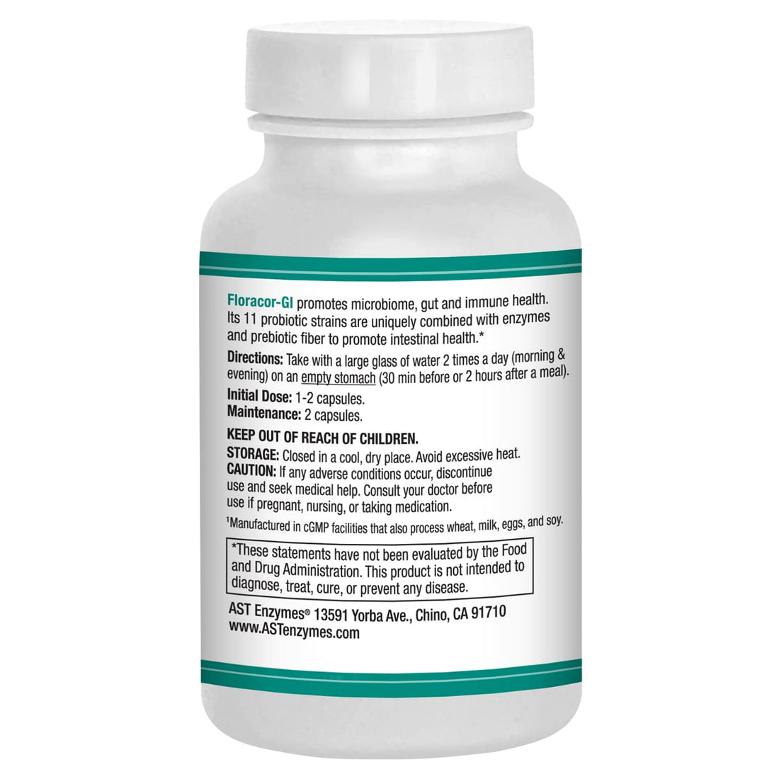 AST Enzymes Floracor - Supports Gut & Intestinal Health - Premium Probiotic, Prebiotic and Enzyme Formula - 60 Vegetarian Capsules - OzHealthStandard