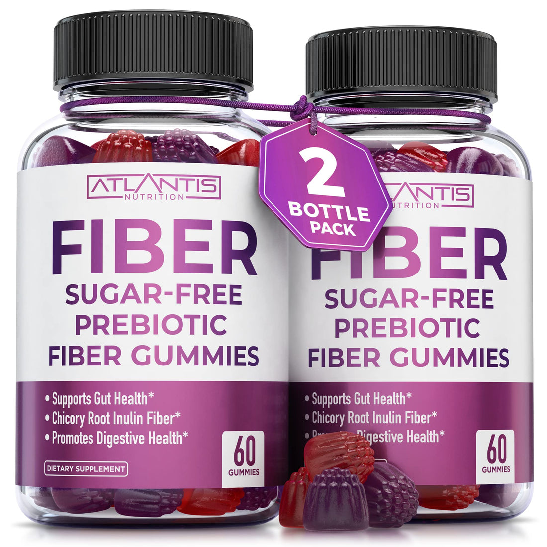 Atlantis Nutrition Sugar Free Fiber Gummies for Adults - 5G Fiber Supplement Formulated with 5.4G Prebiotic Digestive Blend/Serving - Supports Gut Health & Healthy Digestion - OzHealthStandard