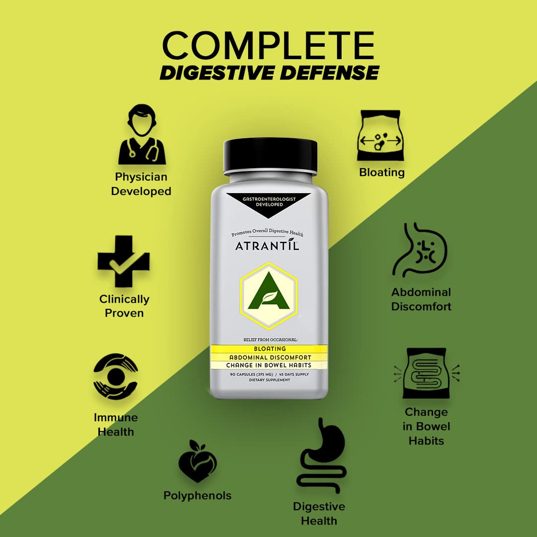Atrantil 90 Capsules-Antioxidant Packed Polyphenol for Bloating and Gas Relief, Abdominal Discomfort, Constipation, Diarrhea, Postbiotic, Change in Bowel Habits and Everyday Digestive Health. - OzHealthStandard