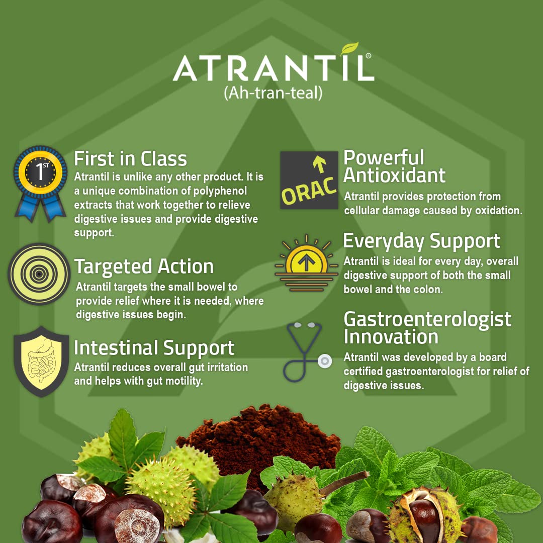 Atrantil 90 Capsules-Antioxidant Packed Polyphenol for Bloating and Gas Relief, Abdominal Discomfort, Constipation, Diarrhea, Postbiotic, Change in Bowel Habits and Everyday Digestive Health. - OzHealthStandard