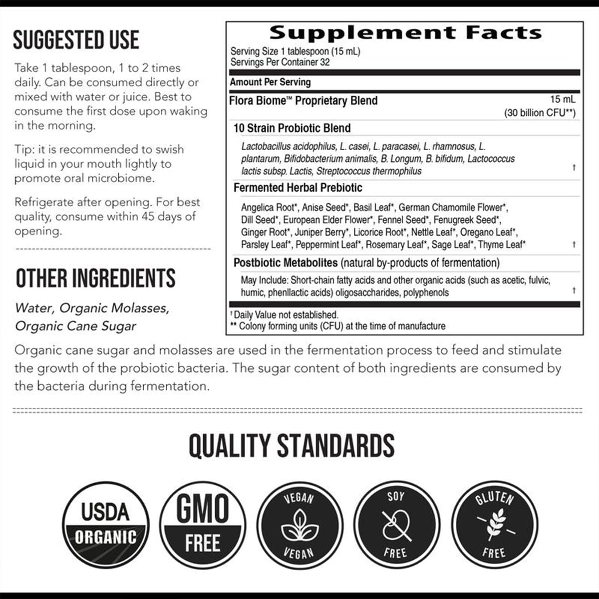 Auivty Flora Biome Live Probiotic Liquid, 3-in-1 Probiotic + Prebiotic + Postbiotic, 30 Billion CFU (at Time of Manufacture), 10 Strains, Fermented Herbal Blend with 18 Herbs, Shelf Stable, 16 fl oz - OzHealthStandard