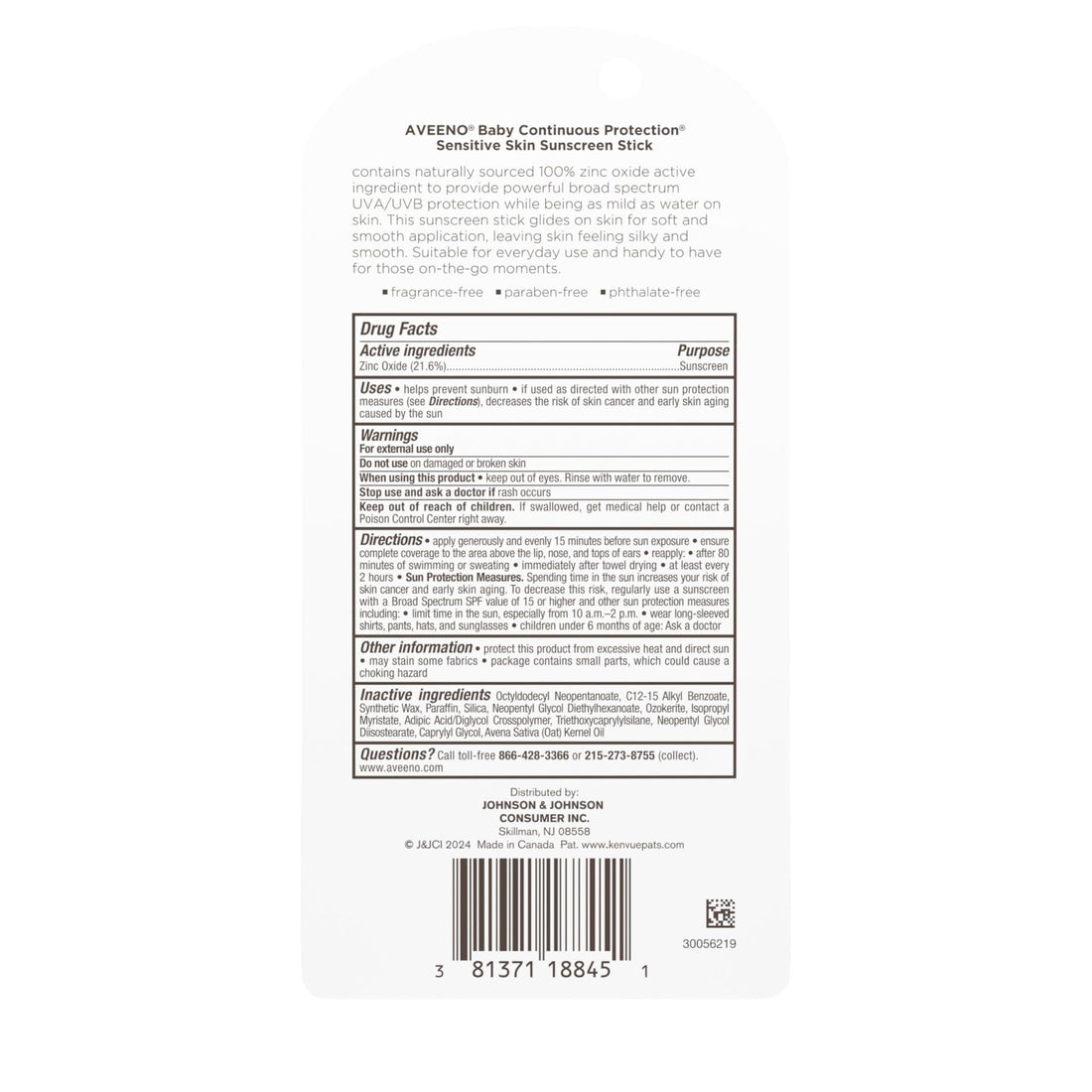 Aveeno Baby Continuous Protection Mineral Sunscreen Stick for Sensitive Skin with Broad Spectrum SPF 50 Protection for Face & Body - OzHealthStandard