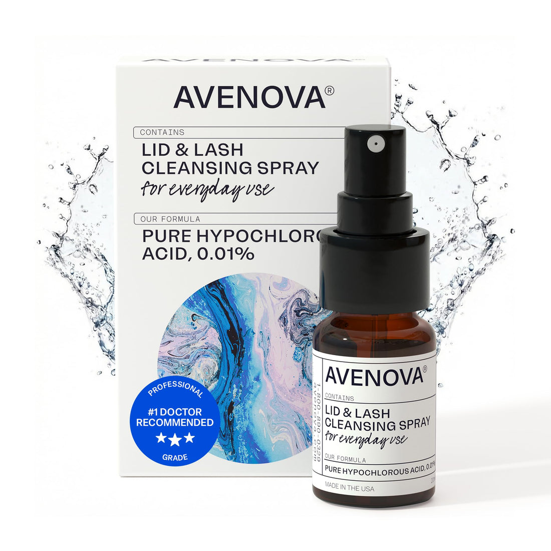 Avenova Eyelid and Eyelash Cleanser Spray - 20ml Bottle - Gentle Everyday Pure Hypochlorous Acid Spray for Eye Irritation - OzHealthStandard