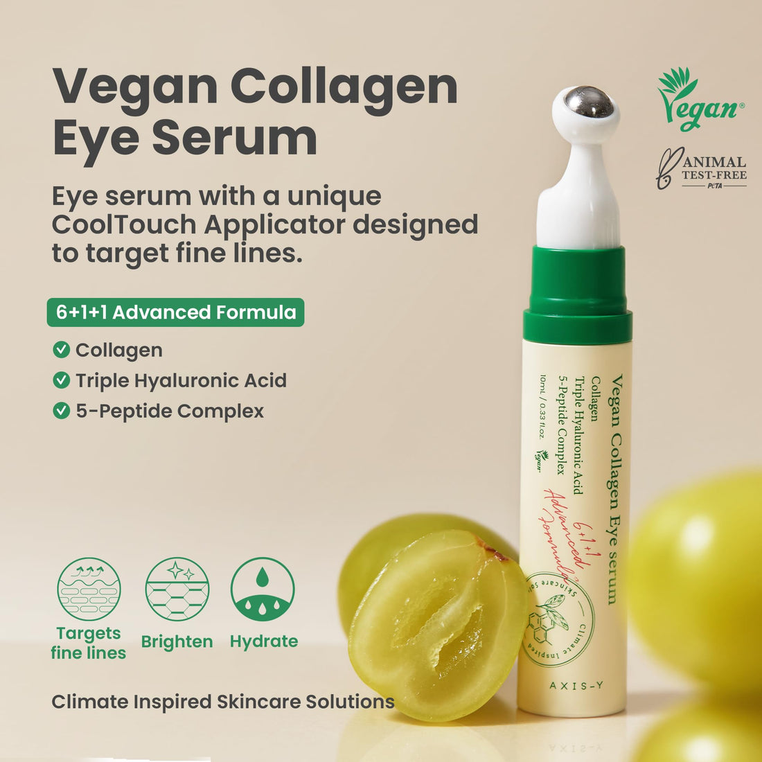 AXIS-Y Vegan Collagen Eye Serum - K Beauty Triple Hyaluronic Acid & Peptide Collagen Serum Improve Skin Elasticity, Reduce Fine Lines & Dark Circles - OzHealthStandard