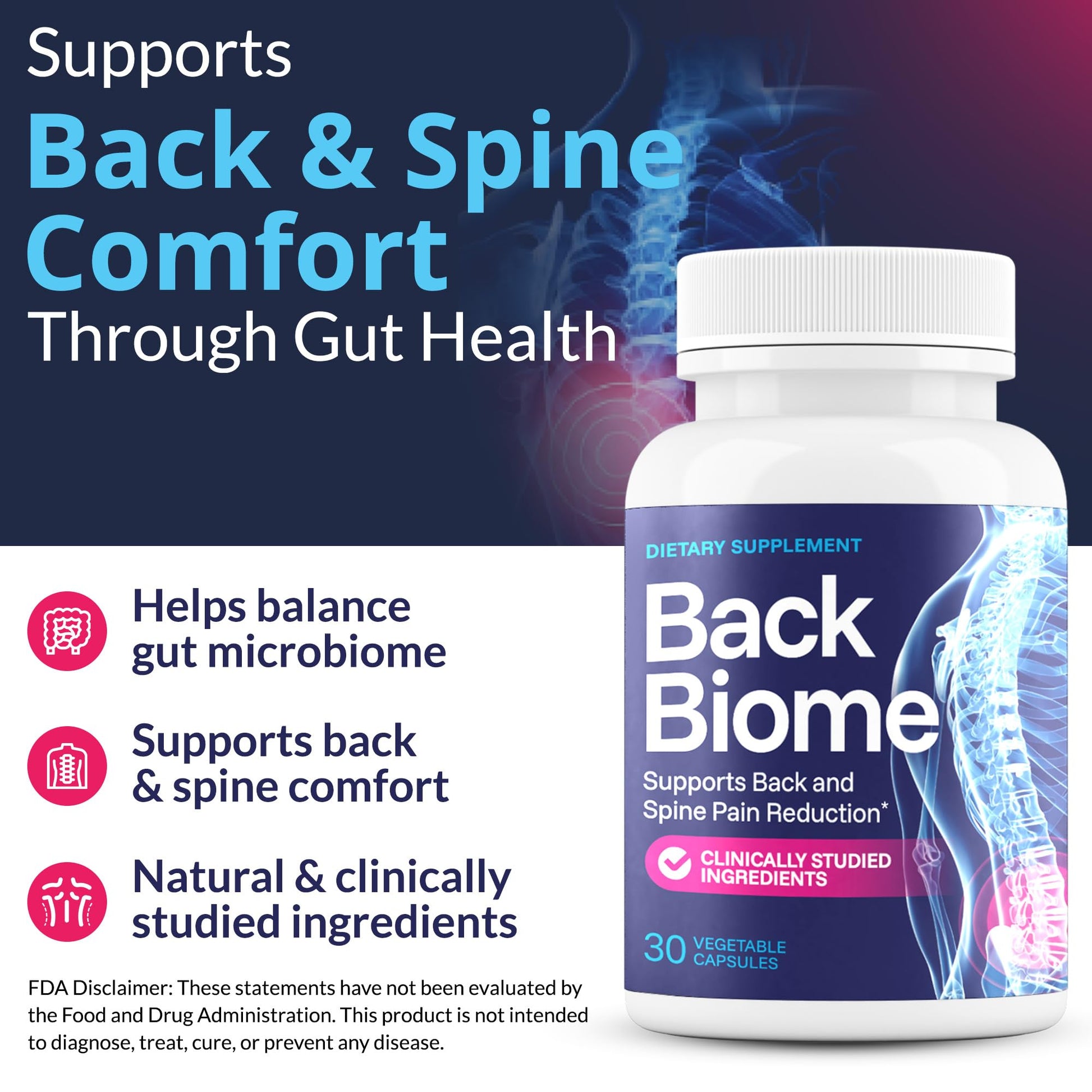 BackBiome – Advanced 7-Strain Probiotic Formula for Gut & Back Health – Supports Digestive Balance, Promotes Spinal Comfort – Non-GMO, Vegan, 30 Capsules - OzHealthStandard