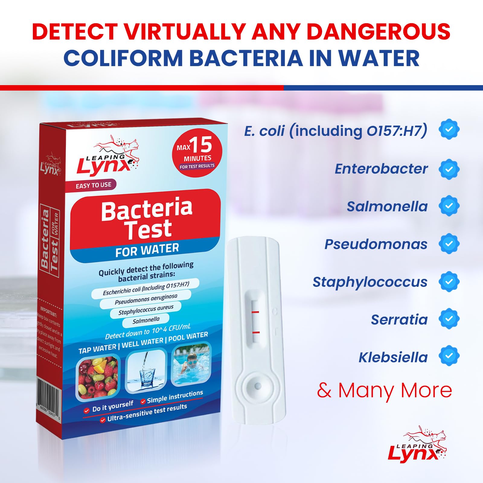 Bacteria Water Test Kit – Coliform, E. coli & Salmonella Detection for Well & Tap Water | Rapid Home Drinking Water Screening Kit with Lab-Quality Results | Leaping Lynx - OzHealthStandard