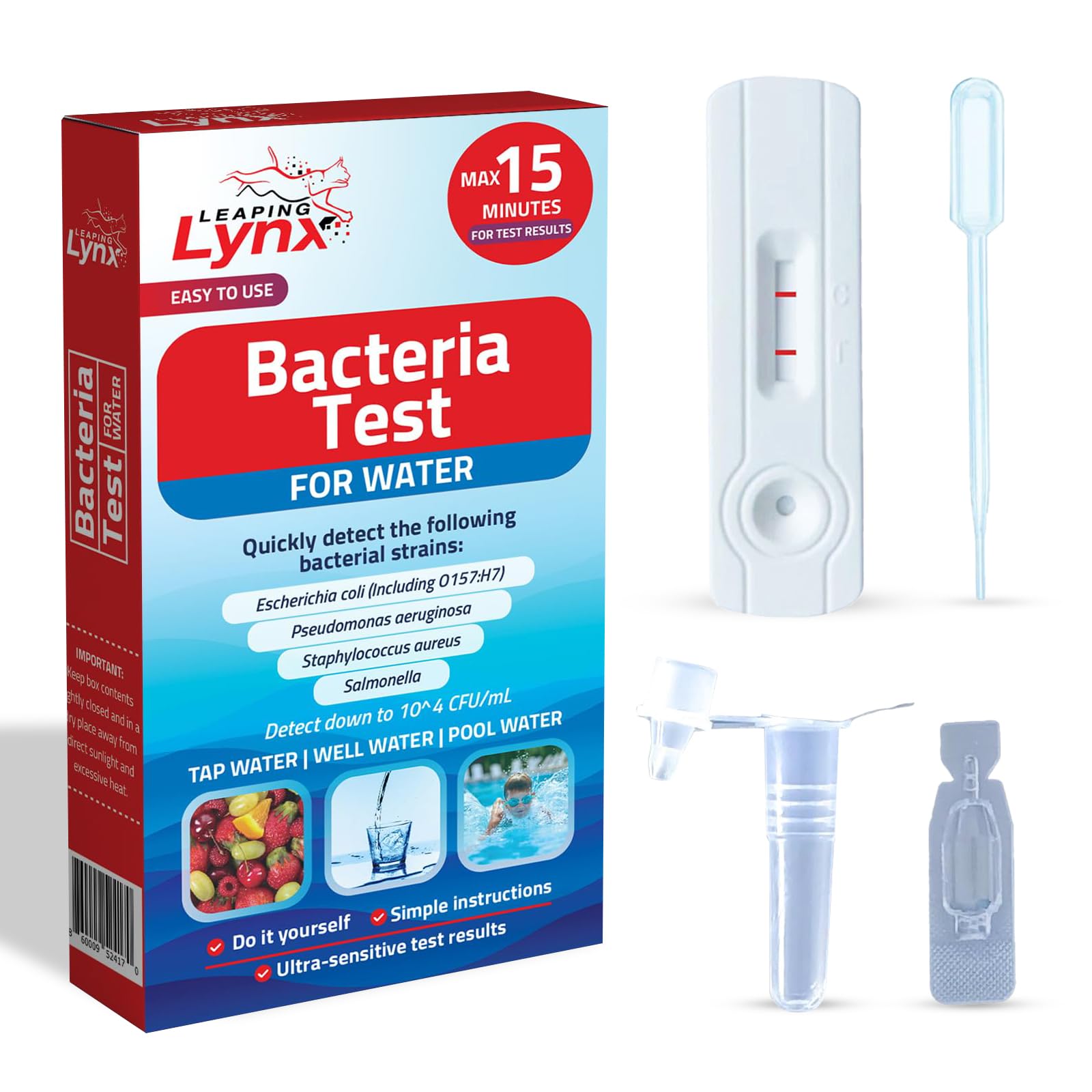 Bacteria Water Test Kit – Coliform, E. coli & Salmonella Detection for Well & Tap Water | Rapid Home Drinking Water Screening Kit with Lab-Quality Results | Leaping Lynx - OzHealthStandard