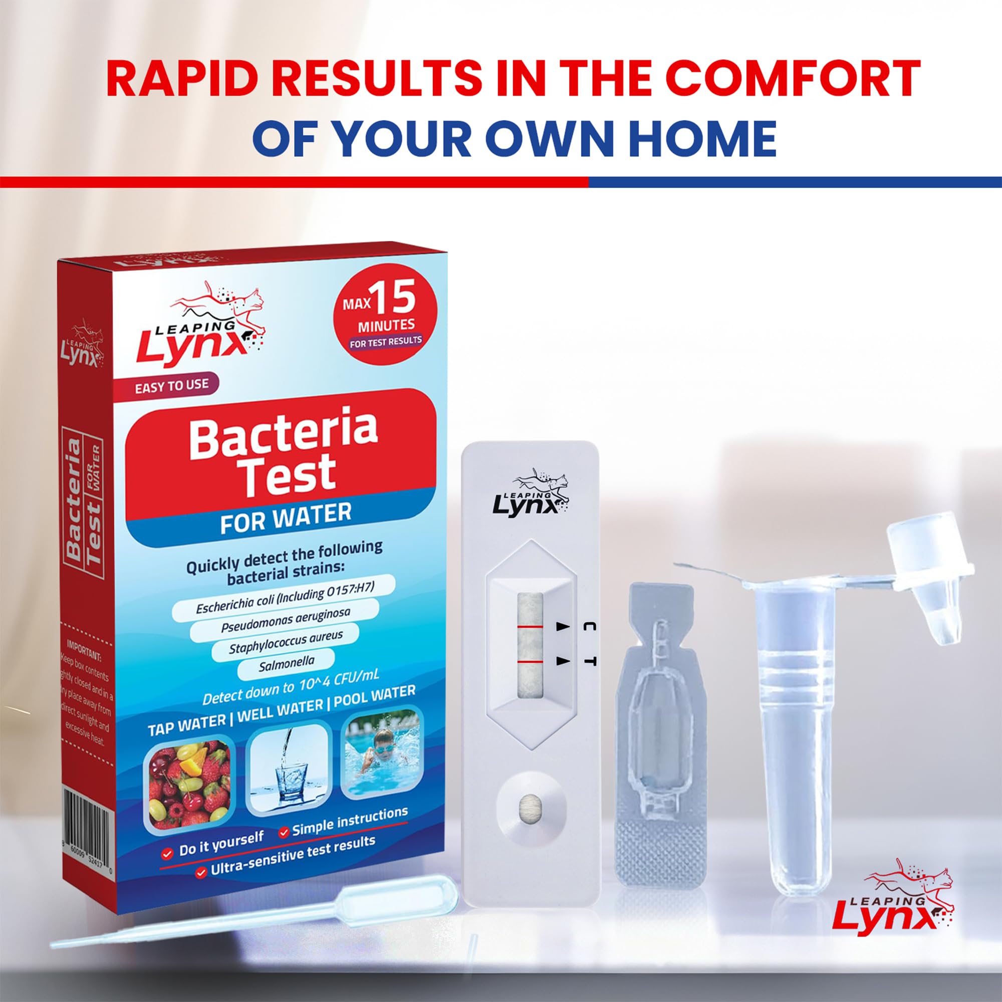 Bacteria Water Test Kit – Coliform, E. coli & Salmonella Detection for Well & Tap Water | Rapid Home Drinking Water Screening Kit with Lab-Quality Results | Leaping Lynx - OzHealthStandard