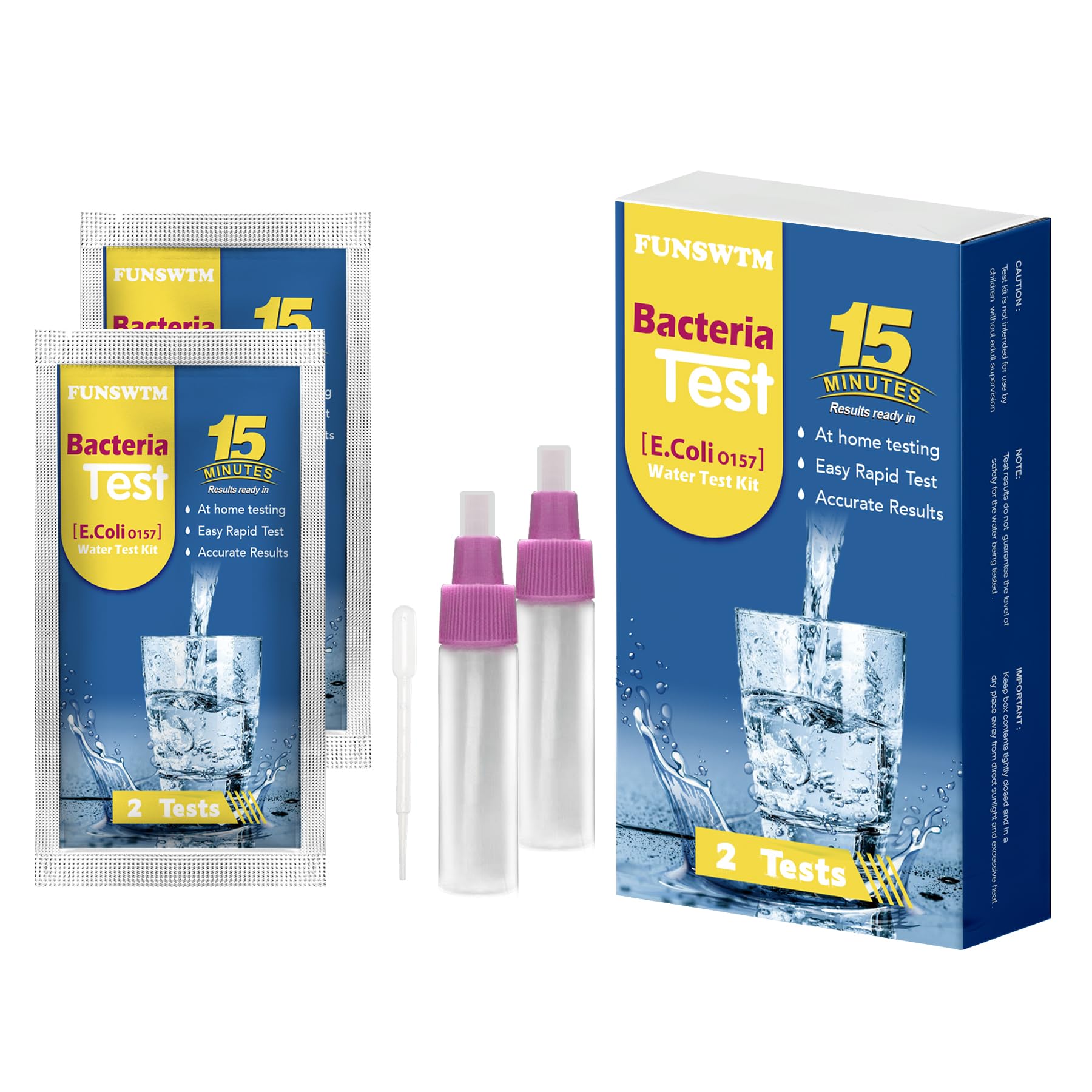 Bacteria Water Test Kit - Results as Fast as 15 MINS -Detects Coliform (Inc. E. coli) & Non-Coliform Bacteria in Drinking, Well Tap & Pool Water – 2 Pack - OzHealthStandard