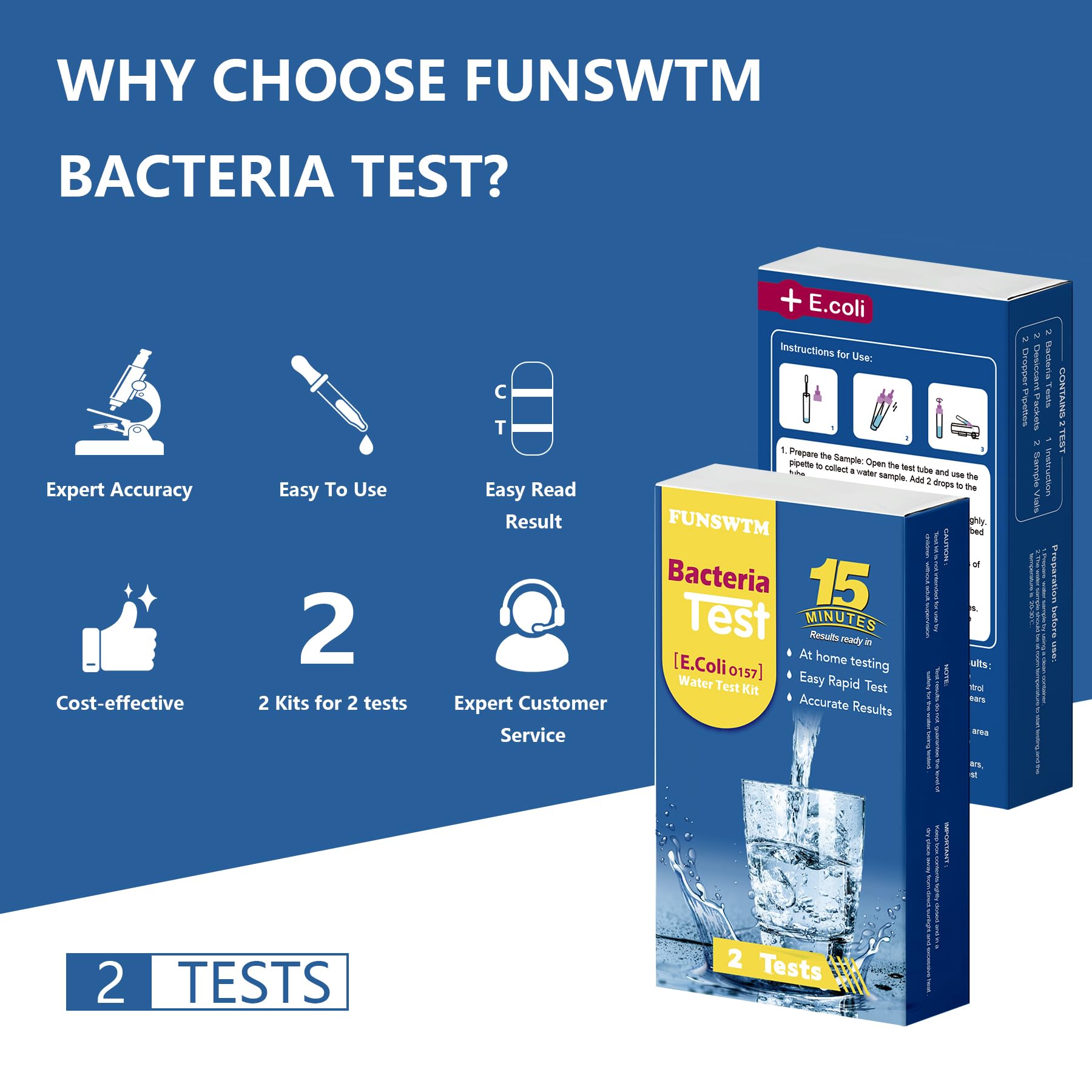 Bacteria Water Test Kit - Results as Fast as 15 MINS -Detects Coliform (Inc. E. coli) & Non-Coliform Bacteria in Drinking, Well Tap & Pool Water – 2 Pack - OzHealthStandard