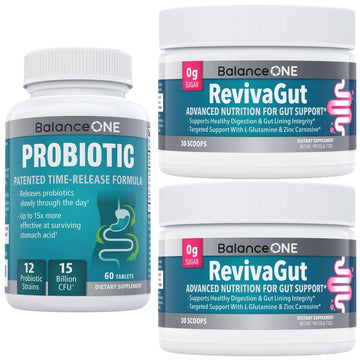 Balance ONE 2-Month Complete Digestive Support Bundle – Intestinal Barrier & Microbiome Kit – Includes 2X RevivaGut Powder & 1x Daily Probiotic (3 Pieces) - OzHealthStandard