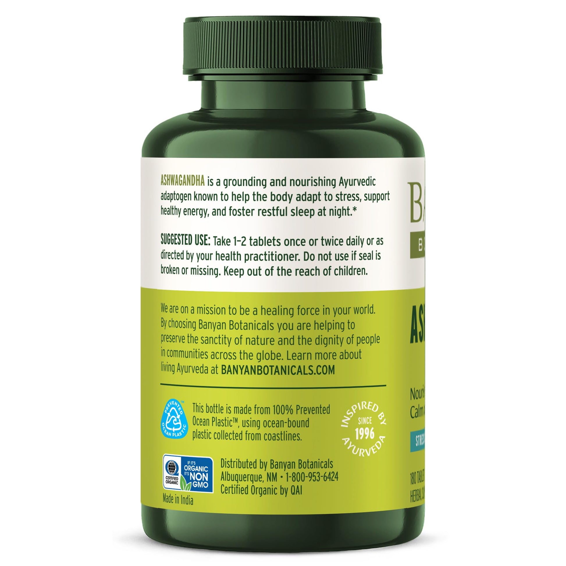Banyan Botanicals Organic Ashwagandha - 1000mg per Serving - Cortisol Manager & Stress Relief Supplement - Adrenal Support for Mood, Restful Sleep & Muscle Recovery - 180 Tablets - Non-GMO, Vegan* - OzHealthStandard