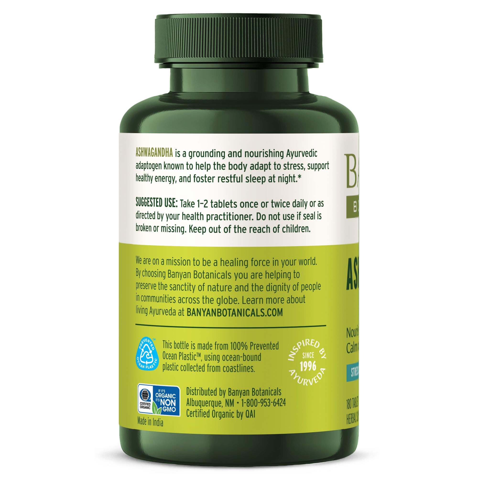 Banyan Botanicals Organic Ashwagandha - 1000mg per Serving - Cortisol Manager & Stress Relief Supplement - Adrenal Support for Mood, Restful Sleep & Muscle Recovery - 180 Tablets - Non-GMO, Vegan* - OzHealthStandard