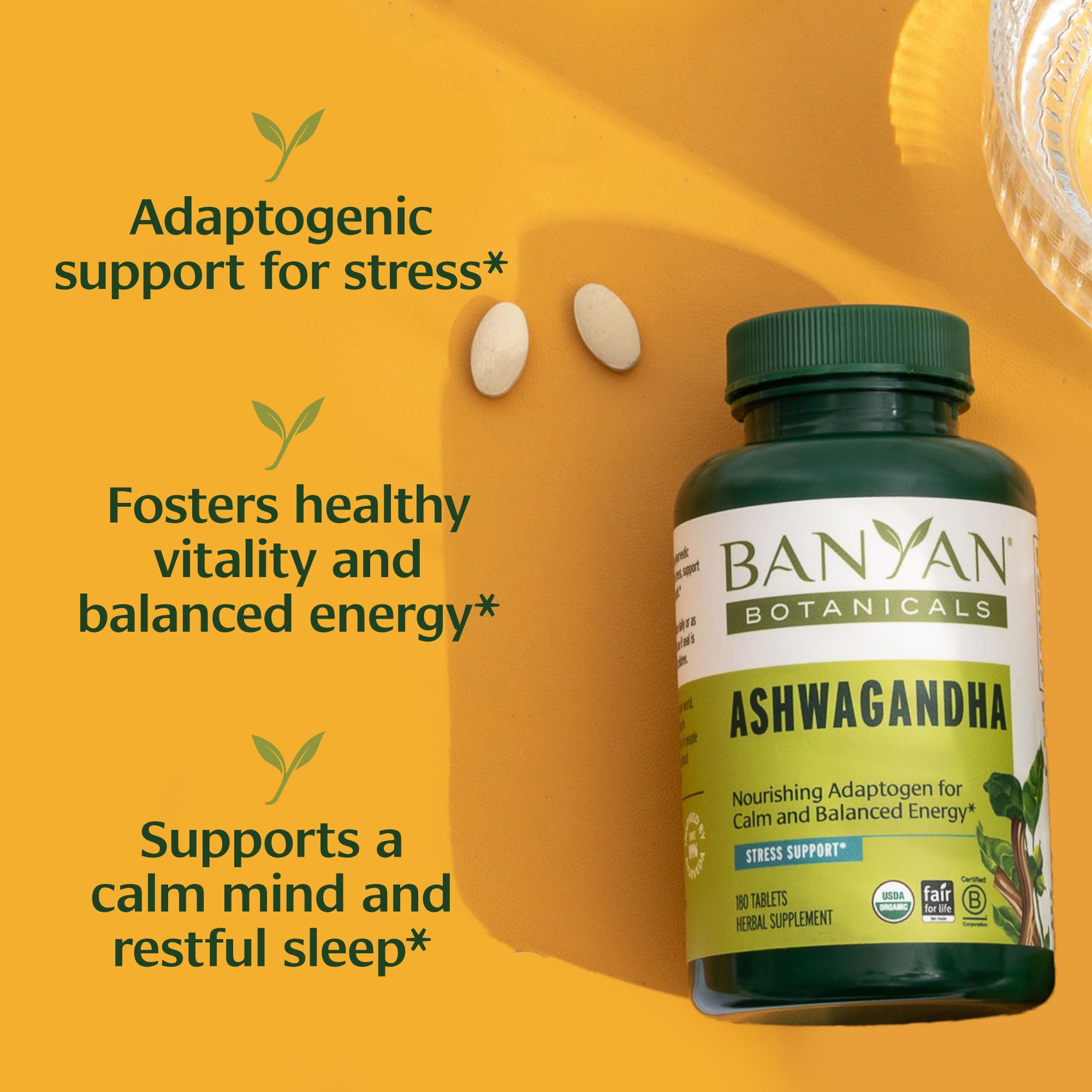 Banyan Botanicals Organic Ashwagandha - 1000mg per Serving - Cortisol Manager & Stress Relief Supplement - Adrenal Support for Mood, Restful Sleep & Muscle Recovery - 180 Tablets - Non-GMO, Vegan* - OzHealthStandard