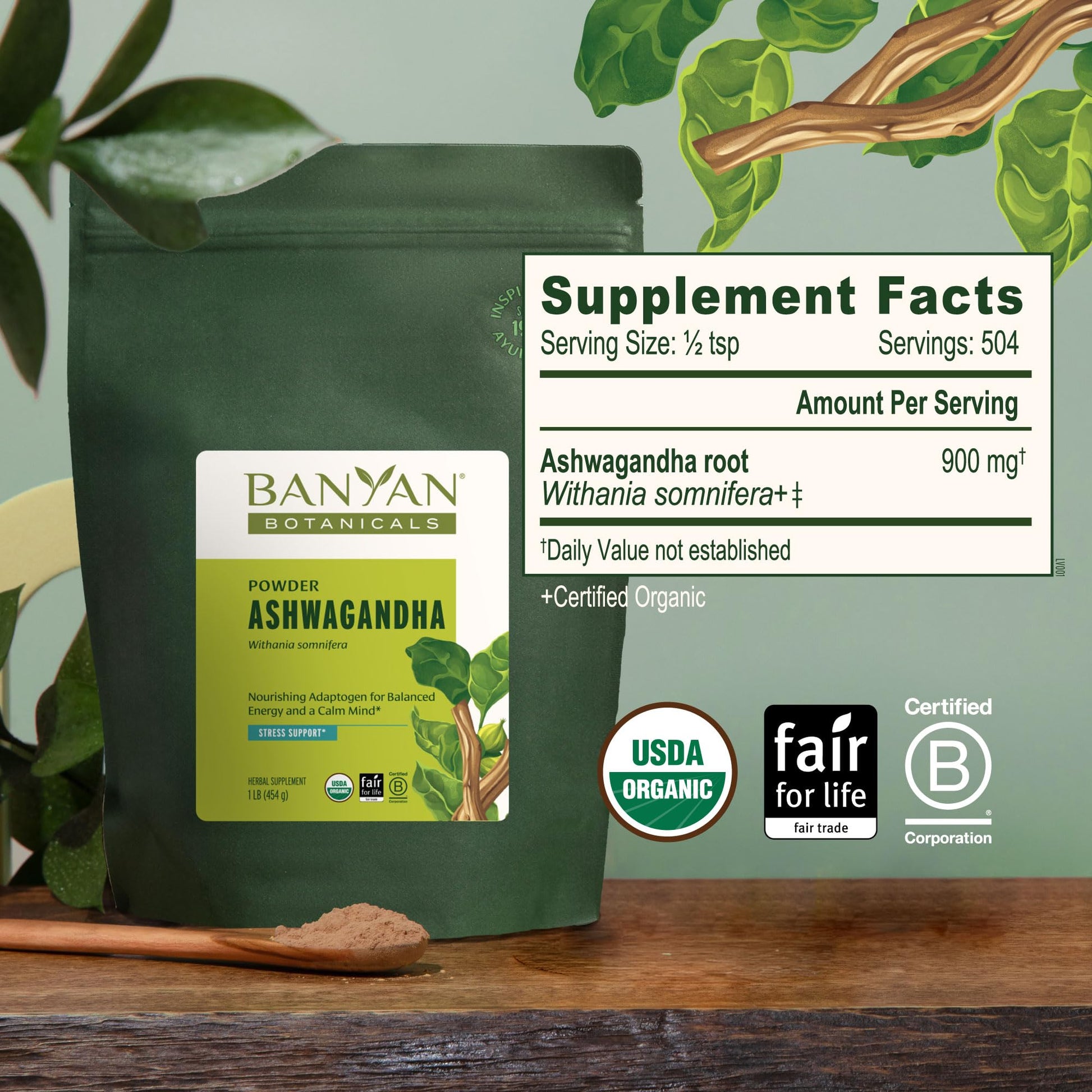 Banyan Botanicals Organic Ashwagandha Root Powder–1lb Bulk (504 Servings)Natural Cortisol Manager & Adrenal Support–Stress Relief, Better Sleep & Energy–Adaptogen for Smoothies & Moon Milk–Vegan,FFL* - OzHealthStandard
