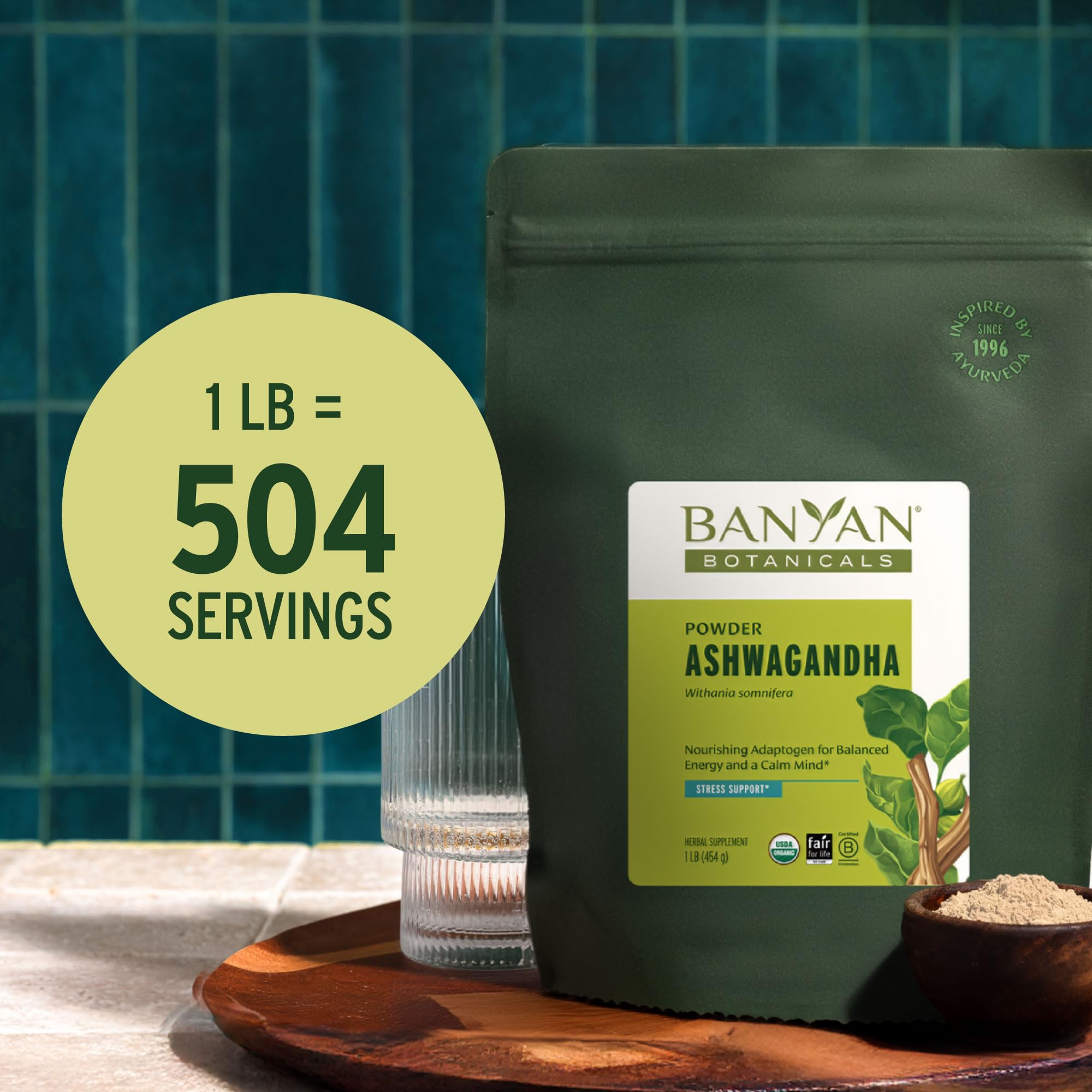 Banyan Botanicals Organic Ashwagandha Root Powder–1lb Bulk (504 Servings)Natural Cortisol Manager & Adrenal Support–Stress Relief, Better Sleep & Energy–Adaptogen for Smoothies & Moon Milk–Vegan,FFL* - OzHealthStandard