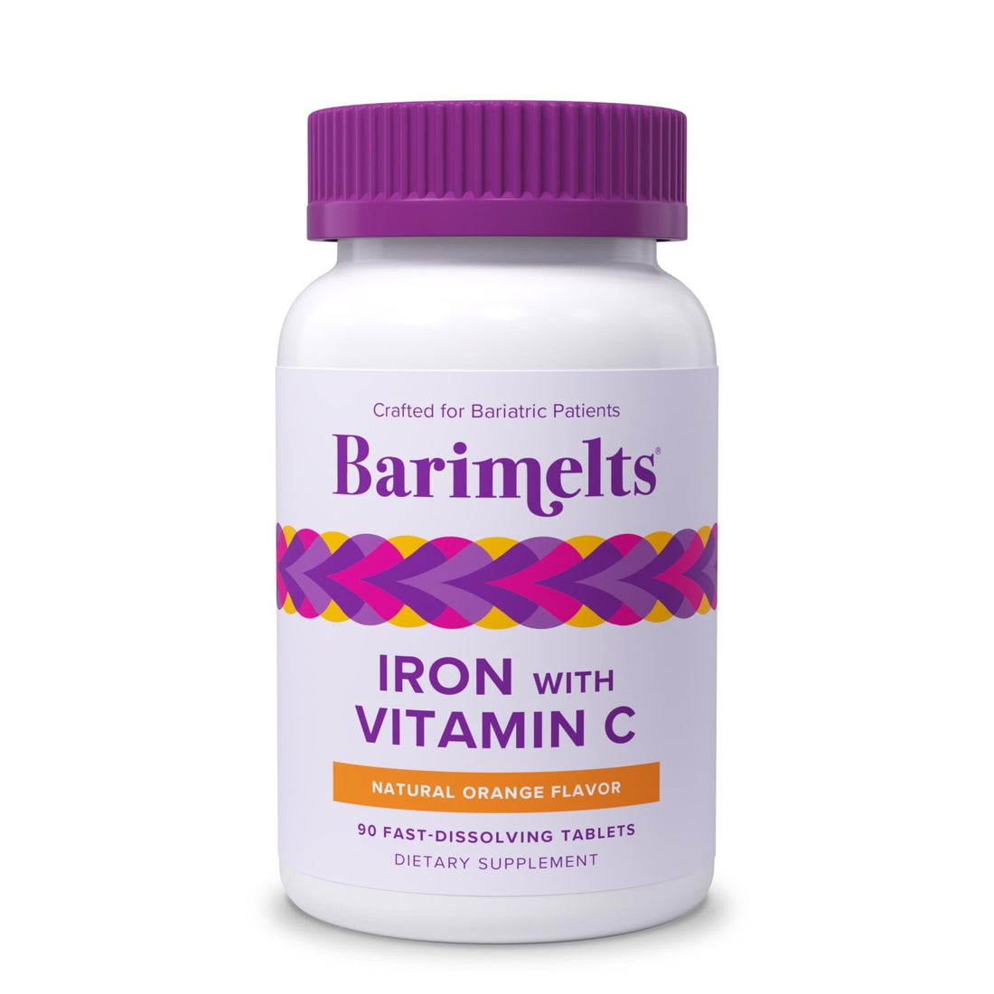 Barimelts Iron with Vitamin C, 90 Fast-Dissolving Tablets (1-Month Supply), Sugar-Free Bariatric Iron Supplement for Women, Natural Orange Flavor - OzHealthStandard