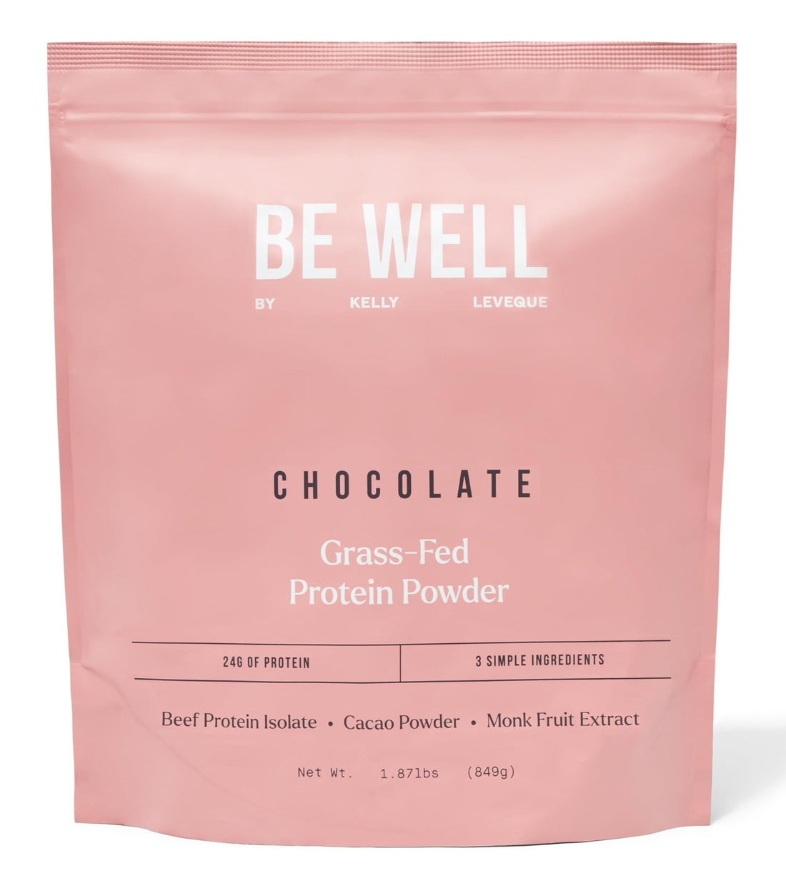 Be Well by Kelly Chocolate Grass-Fed Beef Protein Powder, 24G of Protein & 1G Net Carbs (3 Ingredients, 30 Servings) 9 Amino Acids + 3 BCAAs No Soy, No Dairy, Stevia-Free, No Sugar Added 1.87lb 849g - OzHealthStandard