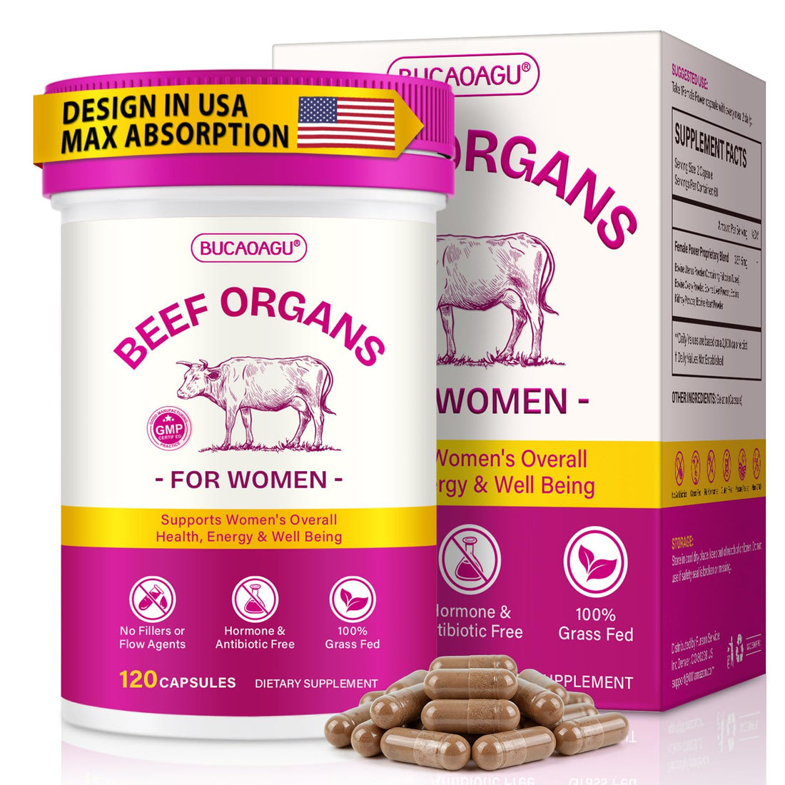 Beef Organ Supplement for Women - Grass-Fed Beef Liver, Kidney, Heart, Uterus, Ovary - Supports Female Energy & Hormone Balance - Pasture Raised in New Zealand - OzHealthStandard