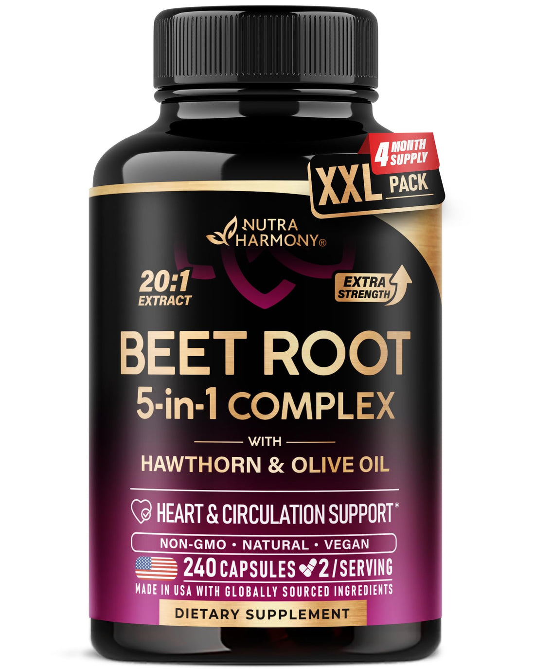 Beet Root 5-in-1 Complex Capsules - Healthy Blood Pressure Support Supplement** for Heart & Circulation Support - with Hawthorn Berry, Hibiscus & Garlic - OzHealthStandard