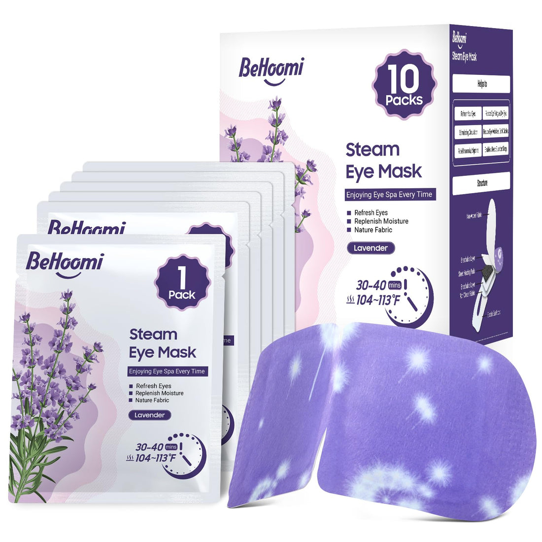 BeHoomi Steam Eye Mask, 10 Packs Heated Eye Mask, Self Heating Disposable SPA Warm Compress for Eyes Sleep Mask, Travel Essentials - OzHealthStandard