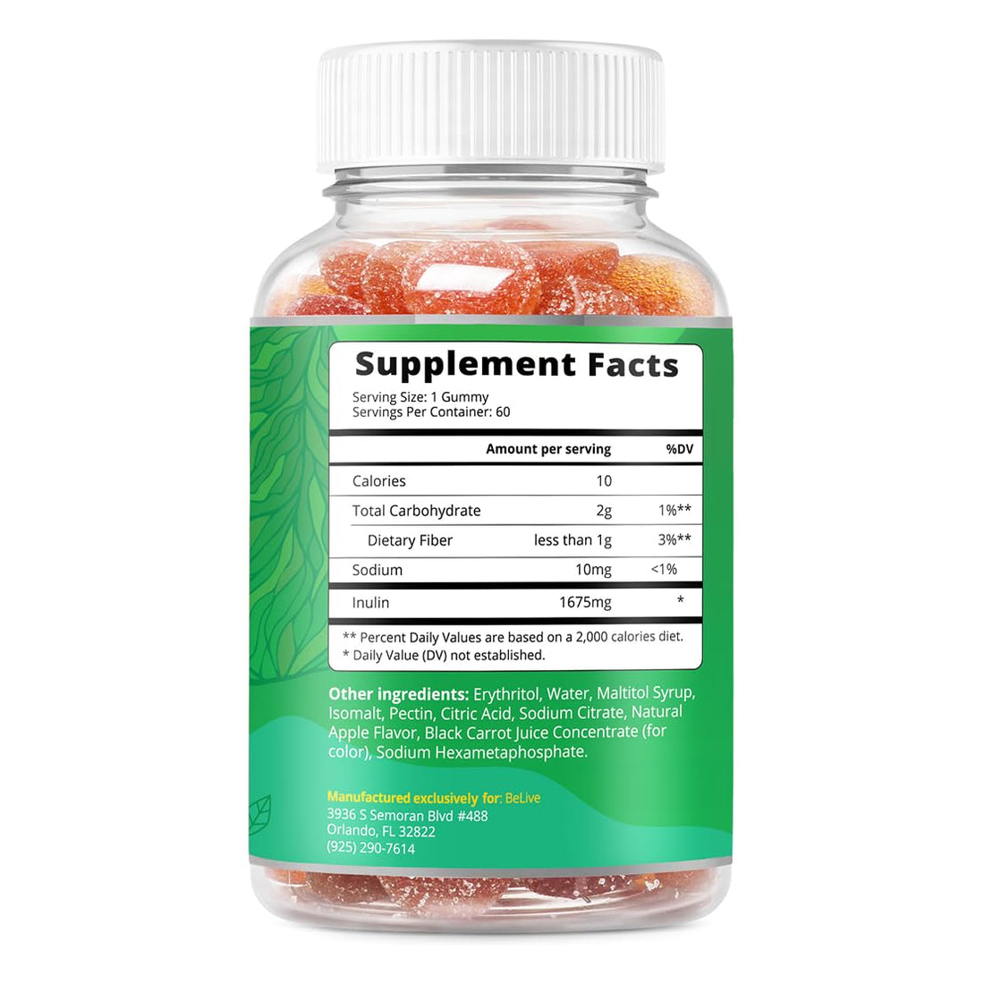 BeLive Fiber Gummies - Sugar Free Prebiotic Digestive Health and Regularity Supplement - Chicory Root & Inulin - OzHealthStandard