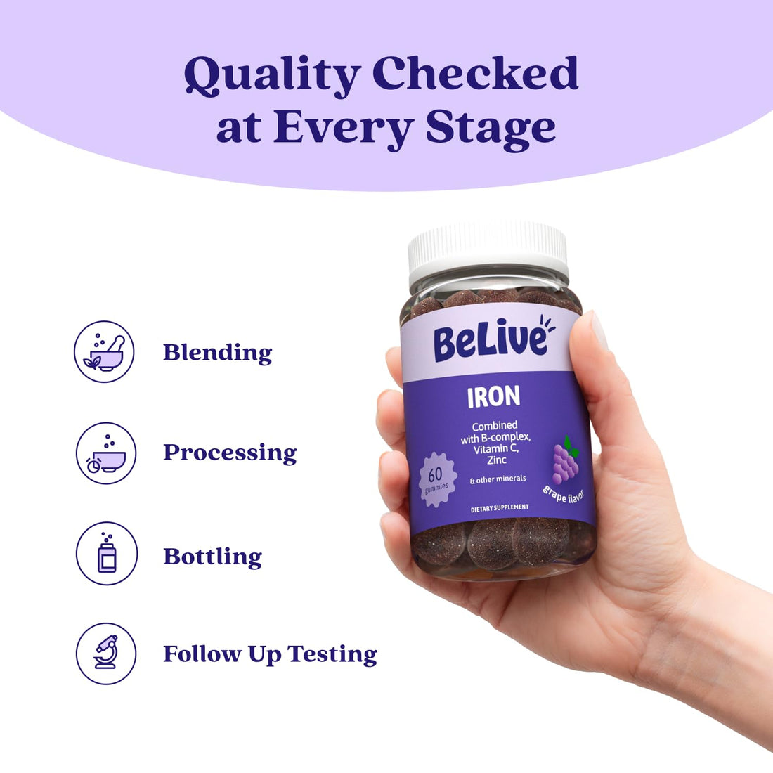 BeLive Iron Gummies - Multivitamin Supplement with Vitamin C, A, B & Zinc, Supports Blood Oxygen, Vegan Iron Supplements for Women, Men & Kids - OzHealthStandard