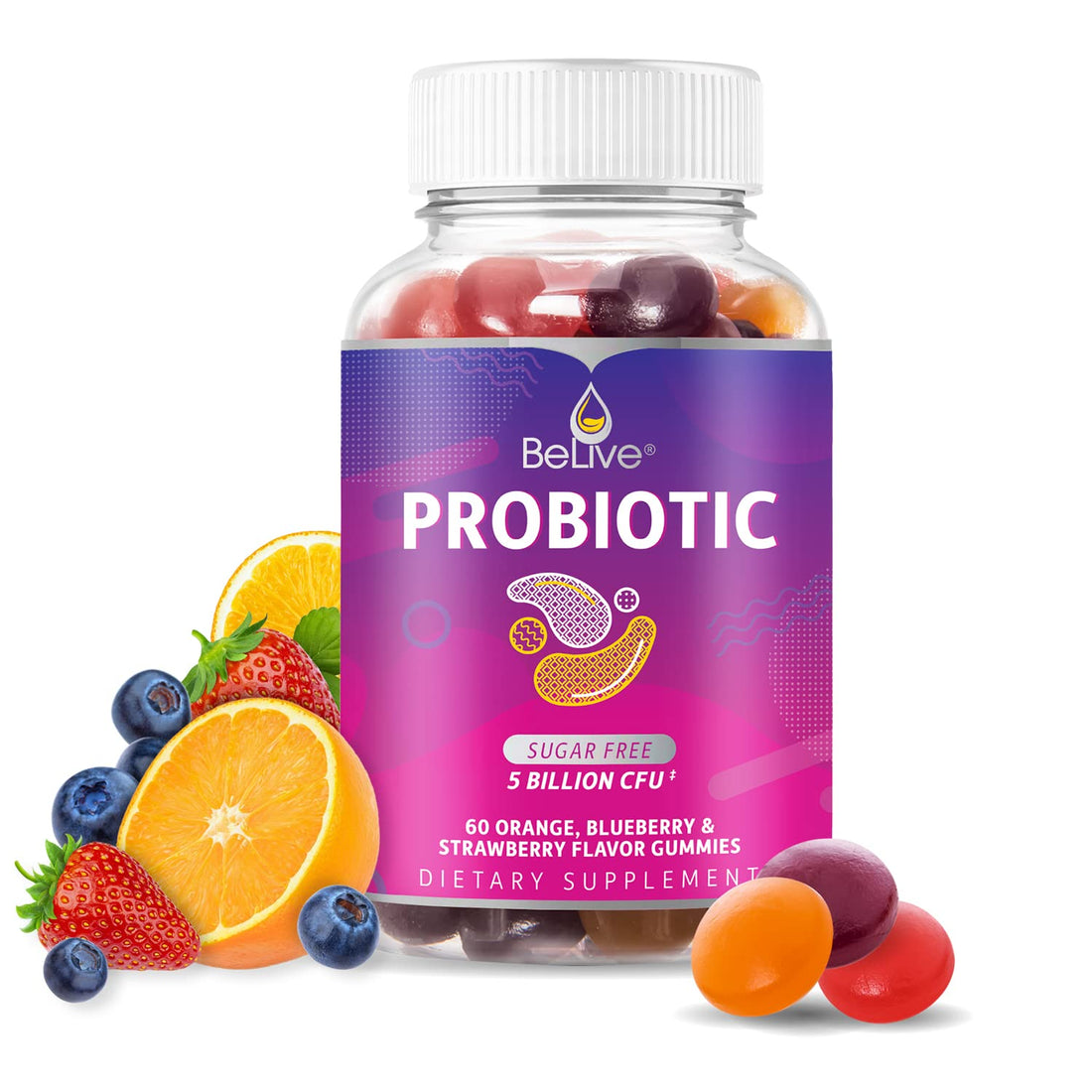 BeLive Probiotic Gummies - Probiotics with 5 Billion CFUs for Digestive Health, Men, Women & Kids - for Immune Support, Sugar Free & Vega - OzHealthStandard