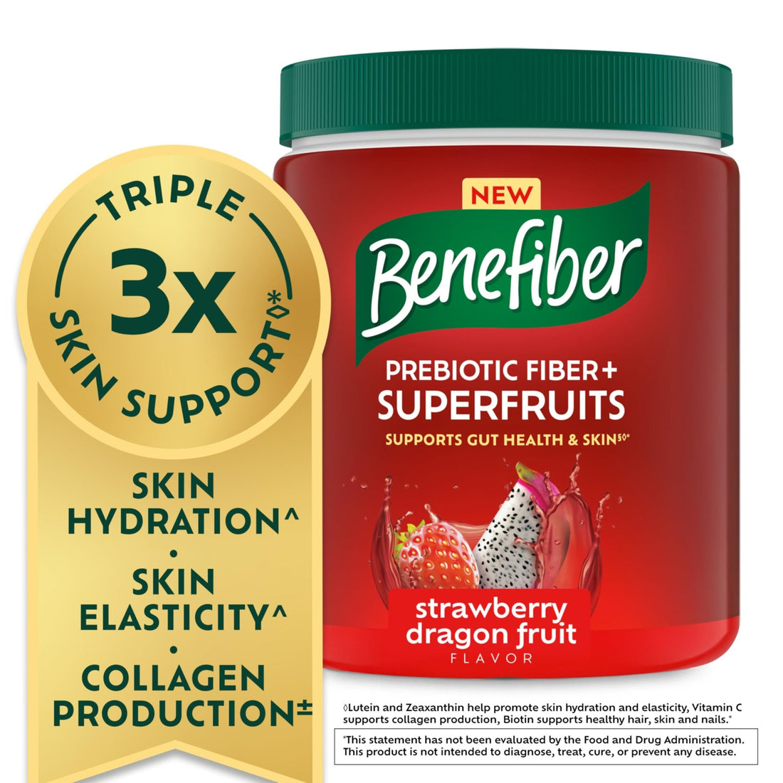 Benefiber Prebiotic GLP-1 Friendly Fiber + Superfruits Dietary Supplement, Strawberry Dragon Fruit Flavor, 8.8 oz (250g) - OzHealthStandard