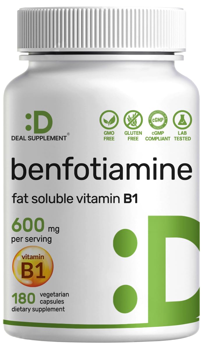 Benfotiamine 600mg Per Serving, 180 Veggie Capsules (300mg Per Cap) – Fat Soluble Vitamin B1 Thiamine Supplement - OzHealthStandard