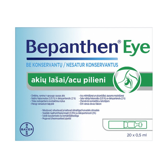 Bepanthen Moisturizing Eye Drops 0,5ml x 20pcs/Tired,Red, Irritated and Dry Eyes - OzHealthStandard
