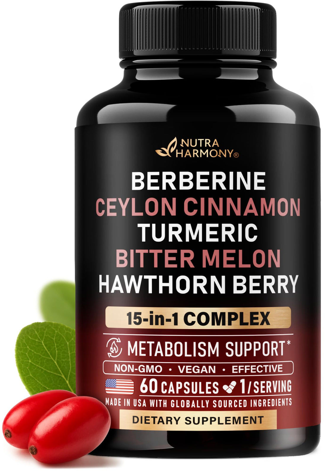 Berberine with Ceylon Cinnamon | Bitter Melon (Karela) | Apple Cider Vinegar | Hawthorn Berry | Citrus Bergamot | Turmeric - 15-in-1 Supplement for Heart Support - OzHealthStandard