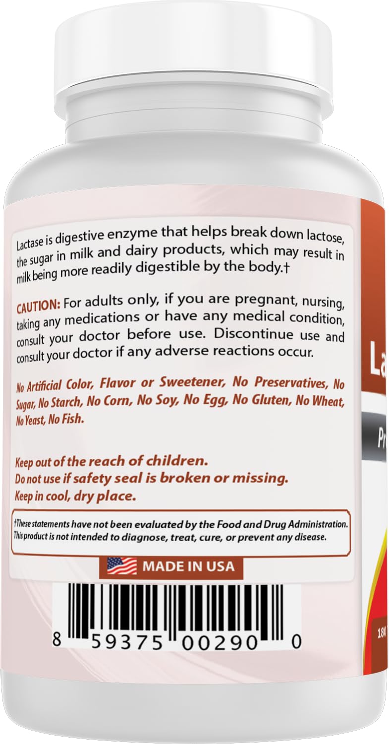 Best Naturals Fast Acting Lactase Enzyme Tablet, 3000 Fcc Alu, 180 Count - OzHealthStandard