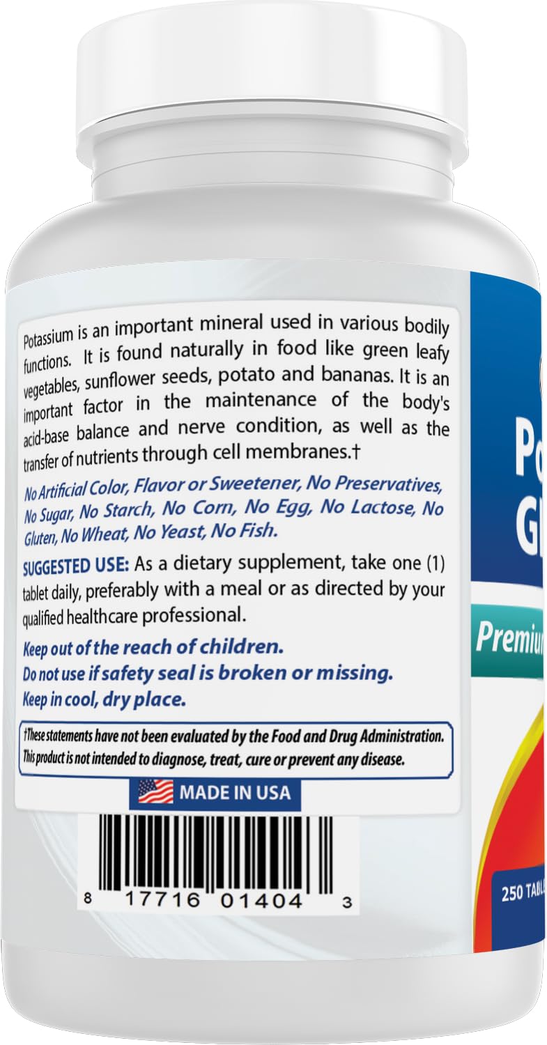 Best Naturals Potassium Gluconate Supplement 595 Mg Tablet, 250Count - OzHealthStandard