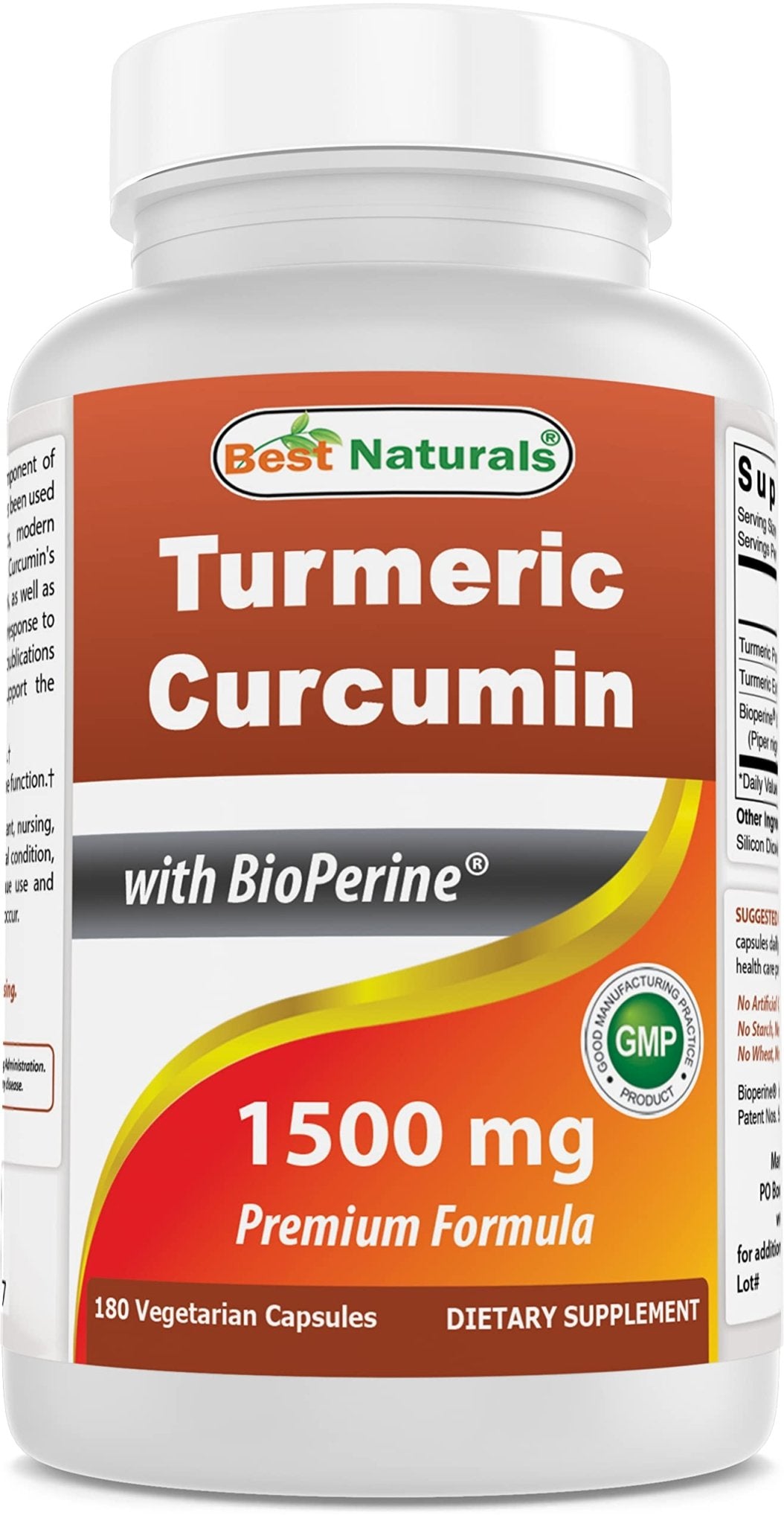 Best Naturals Turmeric Curcumin 1500mg/Serving with Bioperine - 180 Veggie Capsules - OzHealthStandard