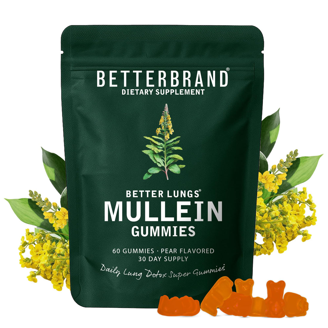 Betterbrand Mullein Chewable Gummies for Lung Cleanse and Detox, Respiratory Health Supplement, 1000mg Mullein Extract per Serving, 60 Gummies - OzHealthStandard