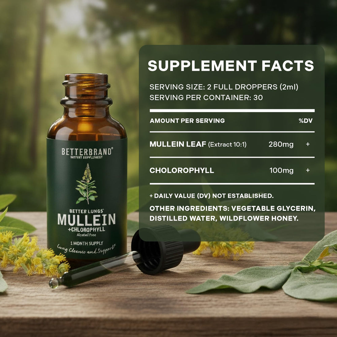 Betterbrand Mullein Drops for Lung Detox - Mullein Leaf Tincture with Chlorophyll - Helps Support Respiratory Health - OzHealthStandard