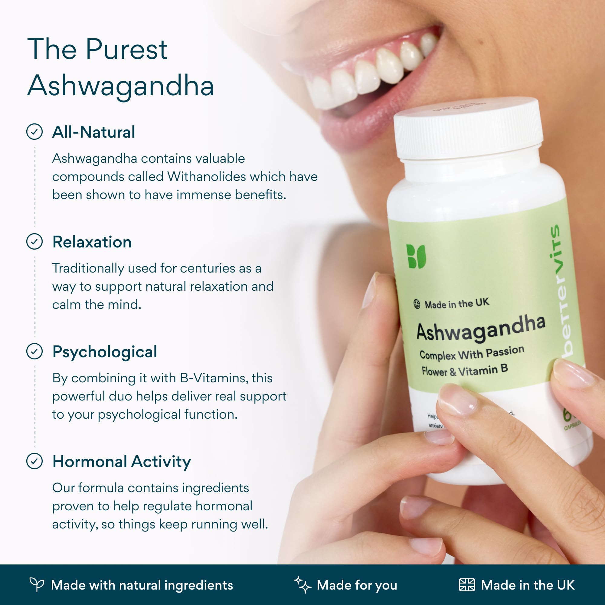 Bettervits Ashwagandha Complex with Passion Flower and Vitamin B – KSM-66® Organic Root Extract 800 mg – Supports Calm, Energy and Emotional Balance – 60 Capsules - OzHealthStandard