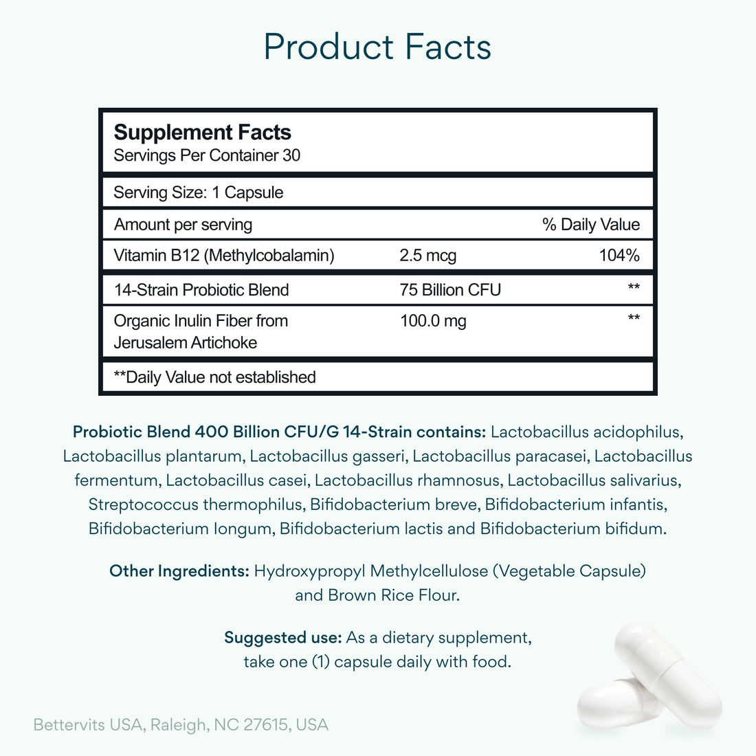 Bettervits Probiotics for Women & Men – 75 Billion CFU | Digestive Health and Gut Support Prebiotic | 14 Clinically Studied Strains with Vitamin B12, - OzHealthStandard