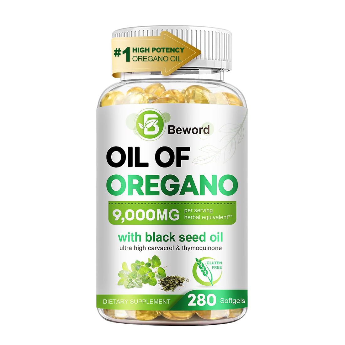 BEWORD Oil of Oregano with Black Seed Oil, 280 Softgels, 9000mg Per Serving – 2-in-1 Oregano Supplement for Immune Health with High Carvacrol & Thymoquinone | Plant-Based, Non-GMO - OzHealthStandard