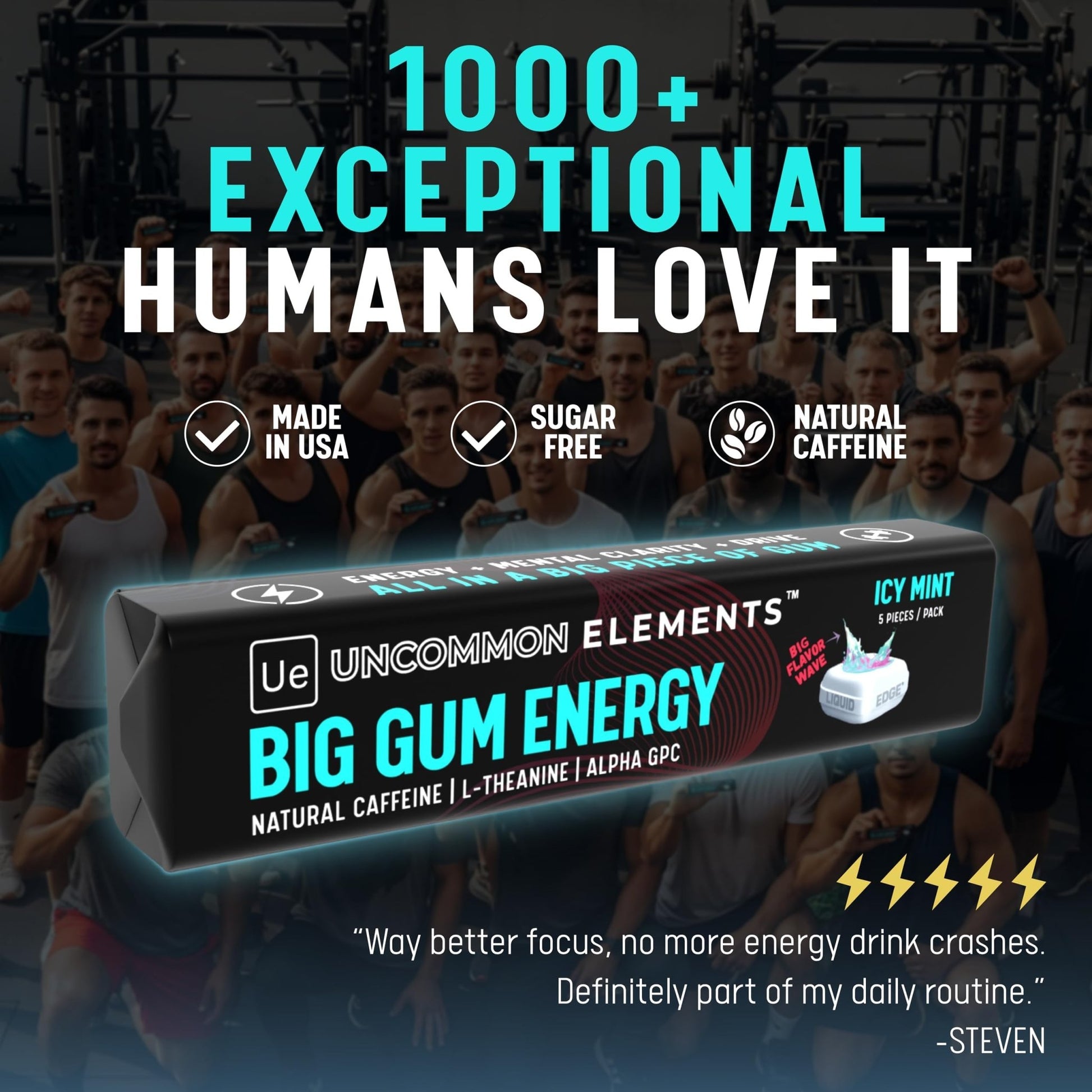 BIG GUM ENERGY & FOCUS – 80mg Caffeine + 40mg L-Theanine + 80mg Alpha GPC – Nootropic Chewing Gum for Focus, Energy & Execution – Icy Mint – 25 Pieces (5 Packs) Gym & Work Execution. - OzHealthStandard