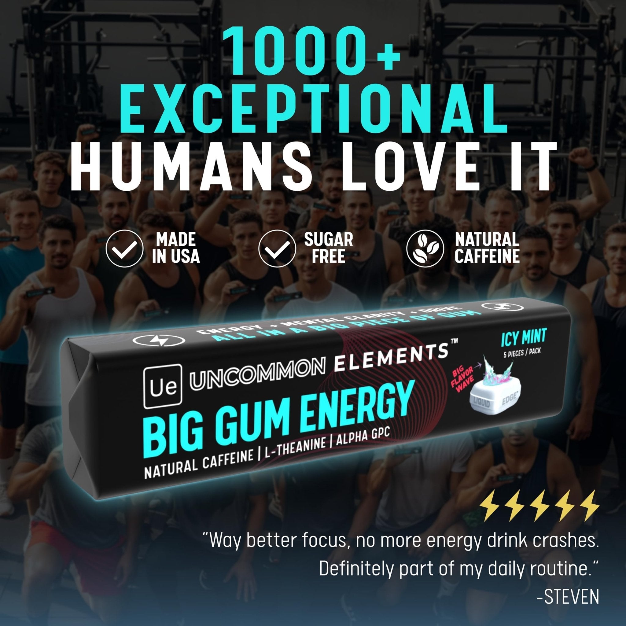 BIG GUM ENERGY & FOCUS – 80mg Caffeine + 40mg L-Theanine + 80mg Alpha GPC – Nootropic Chewing Gum for Focus, Energy & Execution – Icy Mint – 25 Pieces (5 Packs) Gym & Work Execution. - OzHealthStandard