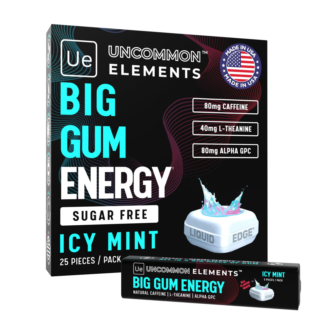 BIG GUM ENERGY & FOCUS – 80mg Caffeine + 40mg L-Theanine + 80mg Alpha GPC – Nootropic Chewing Gum for Focus, Energy & Execution – Icy Mint – 25 Pieces (5 Packs) Gym & Work Execution. - OzHealthStandard