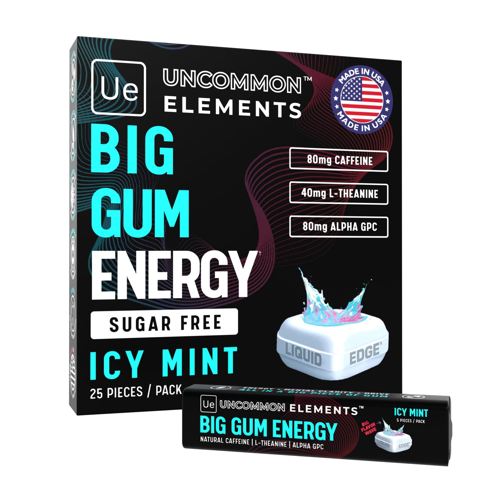 BIG GUM ENERGY & FOCUS – 80mg Caffeine + 40mg L-Theanine + 80mg Alpha GPC – Nootropic Chewing Gum for Focus, Energy & Execution – Icy Mint – 25 Pieces (5 Packs) Gym & Work Execution. - OzHealthStandard