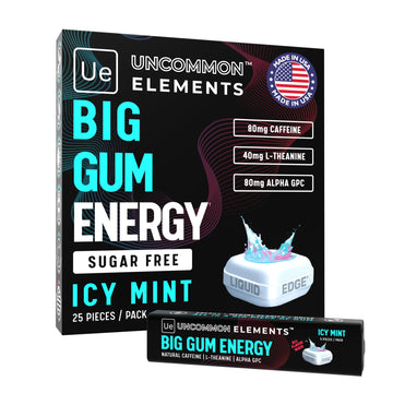 BIG GUM ENERGY & FOCUS – 80mg Caffeine + 40mg L-Theanine + 80mg Alpha GPC – Nootropic Chewing Gum for Focus, Energy & Execution – Icy Mint – 25 Pieces (5 Packs) Gym & Work Execution. - OzHealthStandard