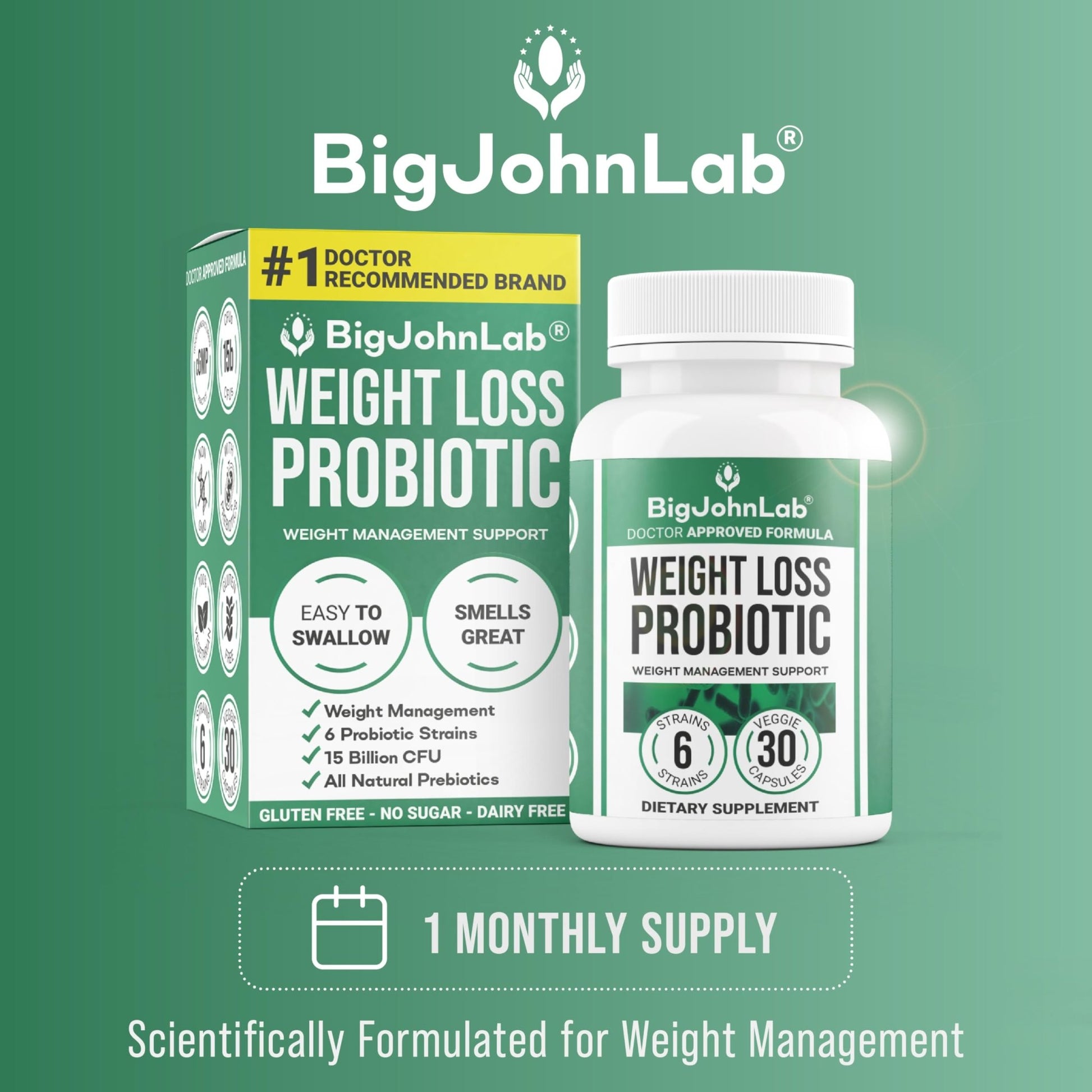 BIGJOHNLAB® - Probiotics for Weight Management & Bloating - 6 Probiotic Strains - Prebiotics - Key Ingredient Cayenne & Green Tea - Supports Gut Health - Weight Management for Women & Men - 30 CT - OzHealthStandard