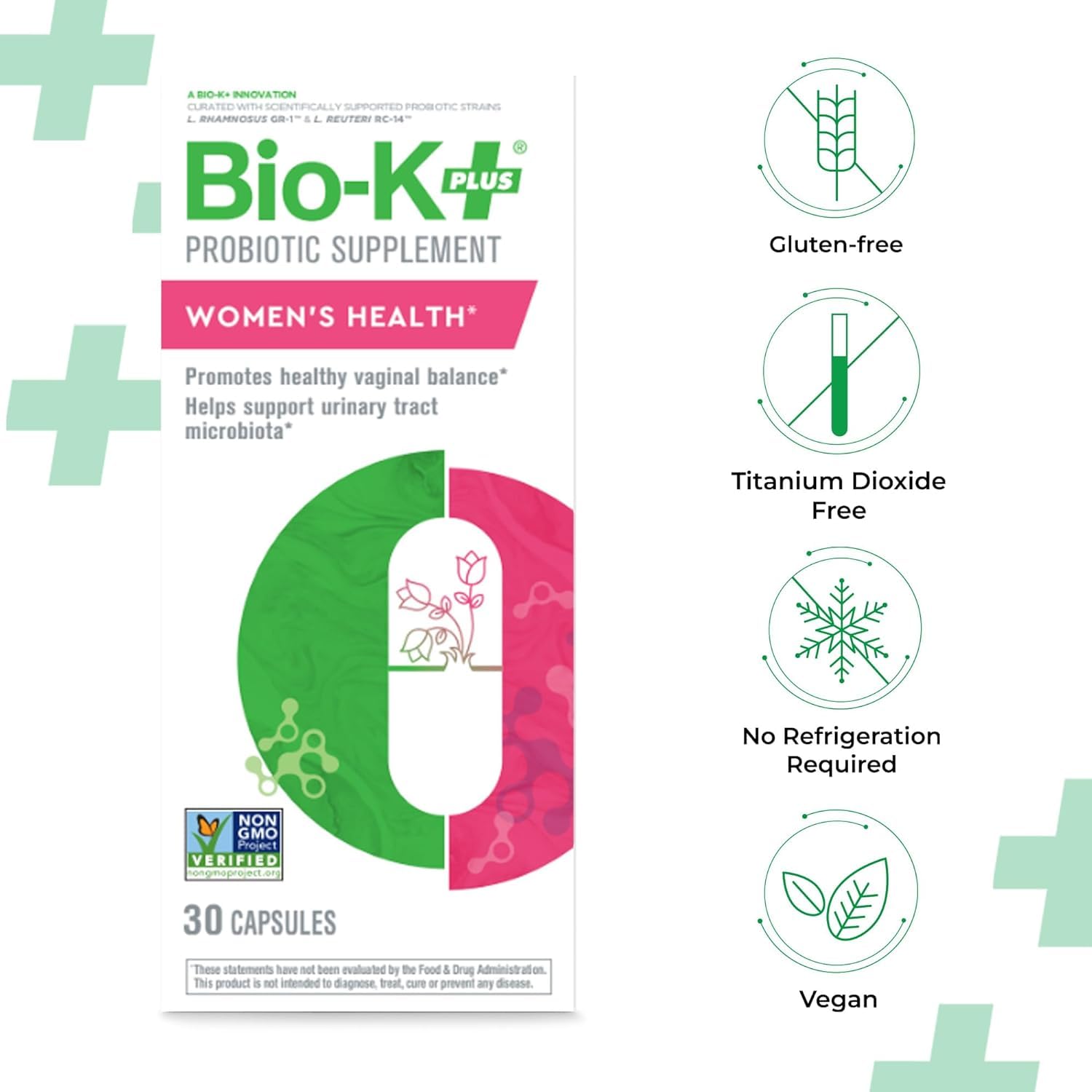 Bio-K+ Probiotic for Women support for Vaginal & Urinary Tract Health, Probiotic Supplement with 2 Billion CFU 2 Strains, Vegan, Shelf-Stable – 30 Capsules - OzHealthStandard